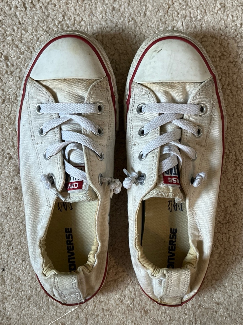 Converse Kids Low-Top White Canvas Sneakers with Red Trim